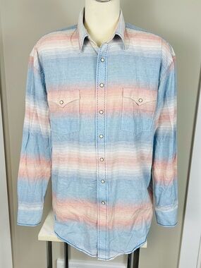 Panhandle Rough Stock Striped Pastel Blue & Pink Long-Sleeve Men's Shirt